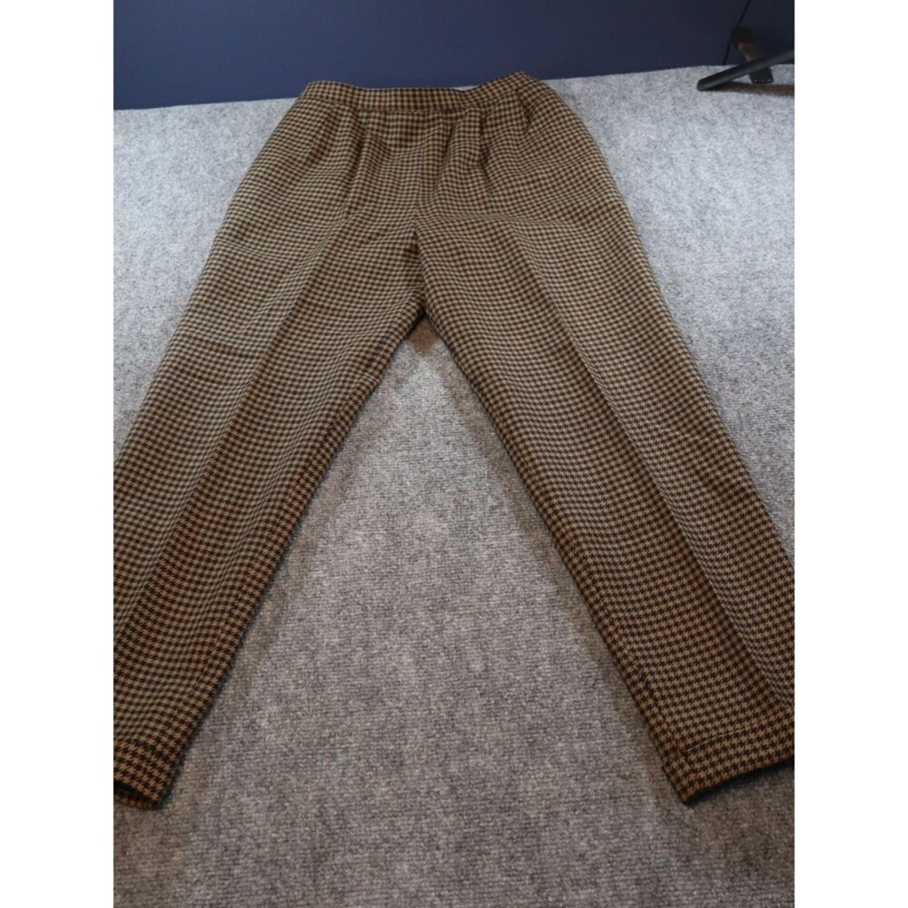 Jones New York Wool Pants Womens 2P Brown Houndstooth Petite Straight Leg